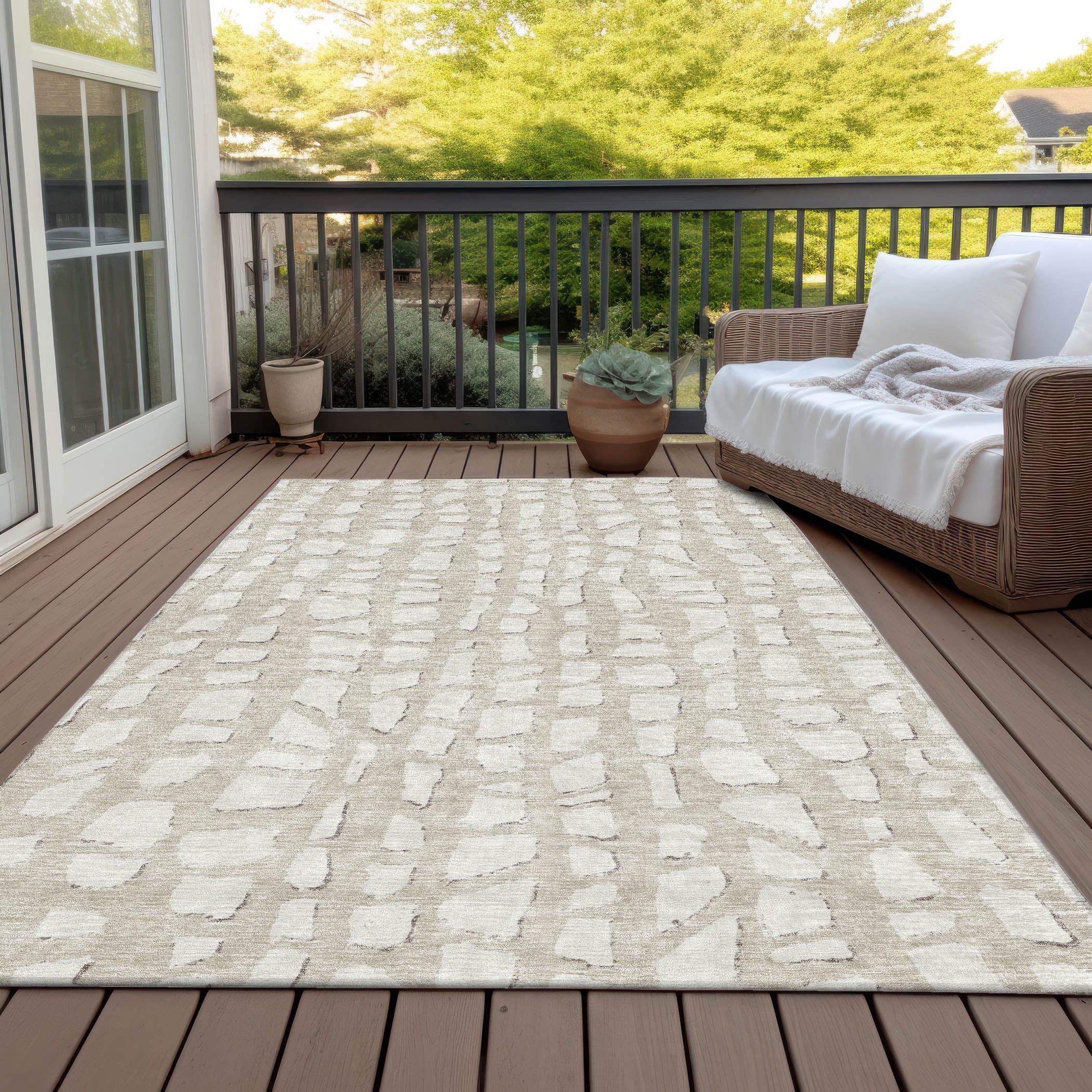 Addison Rugs Chantille Indoor/Outdoor Transitional Squares Beige Washable Rectangle Rug, 3' x 5'