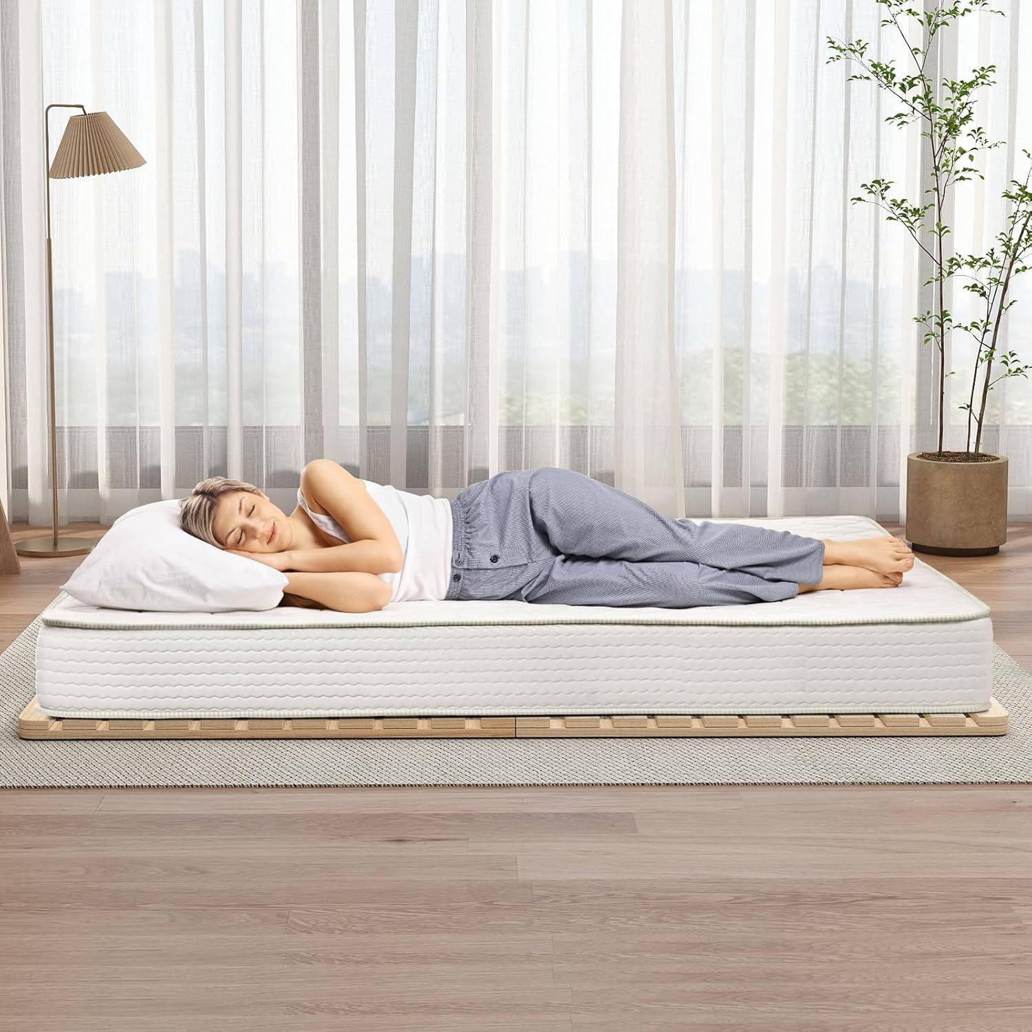 SLSY Wooden Folding Slat Bed Frame,Floor Bed Frame, Suitable for Japanese-Style Floor Mattresses, Solid Pine Wood Bed Frame, Moisture-Proof Tatami Bed Board, Guest Tatami, Japanese Bed Frame.