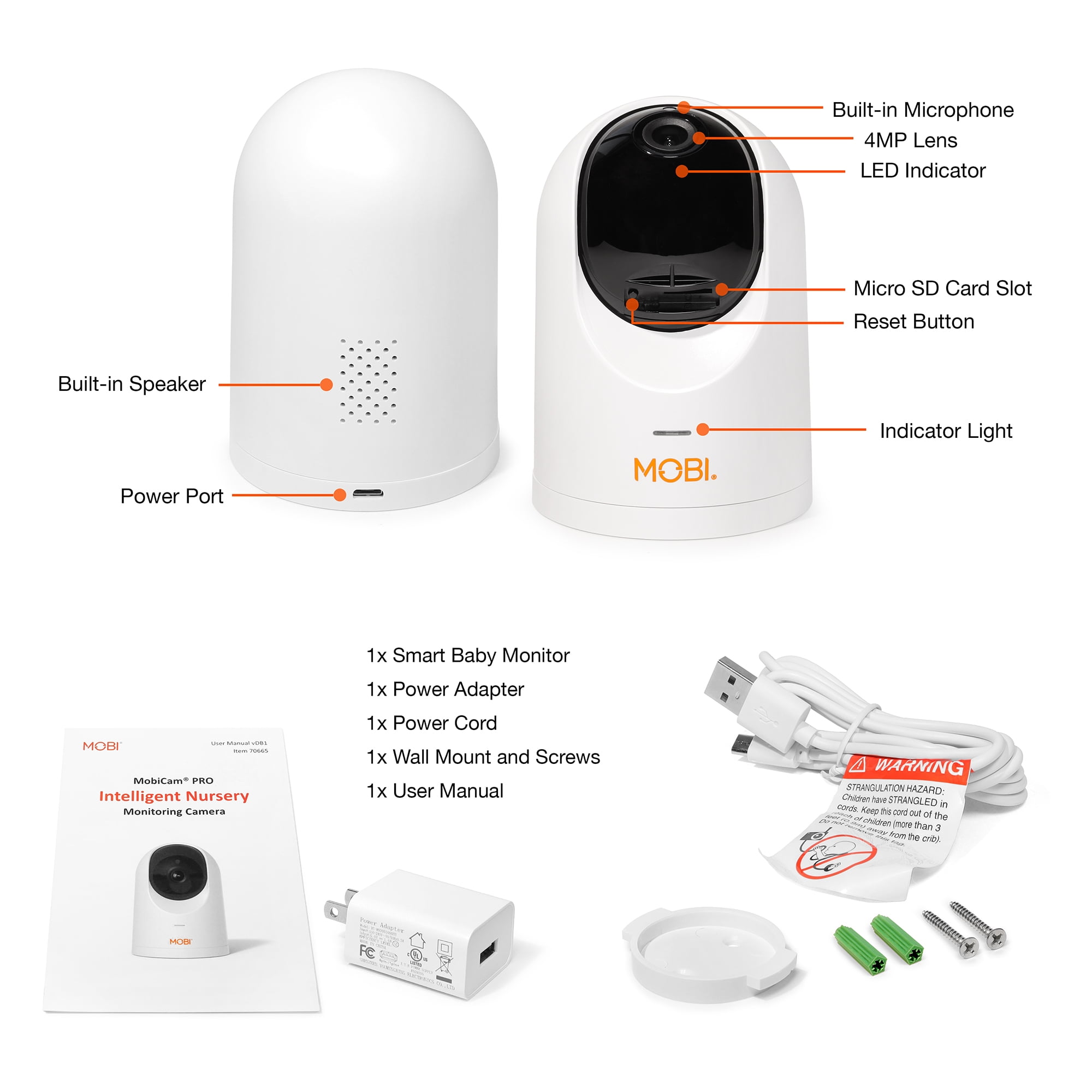MobiCam PRO Baby & Home Monitoring Camera: Full HD, 355°Pan, 120°Tilt, 2-Way Audio, Color Night Vision, Motion Tracking & Sound Detection, Temp & Humidity Readings, Supports 5G/2.4GHz Wi-Fi