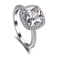 thumbnail image 3 of Eclet Jewels 1.9 Ct Cushion Cut Lab Created Simulated Diamond - 14K White Gold Plated 14K Diamond Ring - Halo Solitaire with Accent Engagement Rings for Her - Ever & Ever Halo-Style Engagement Rings, 3 of 7