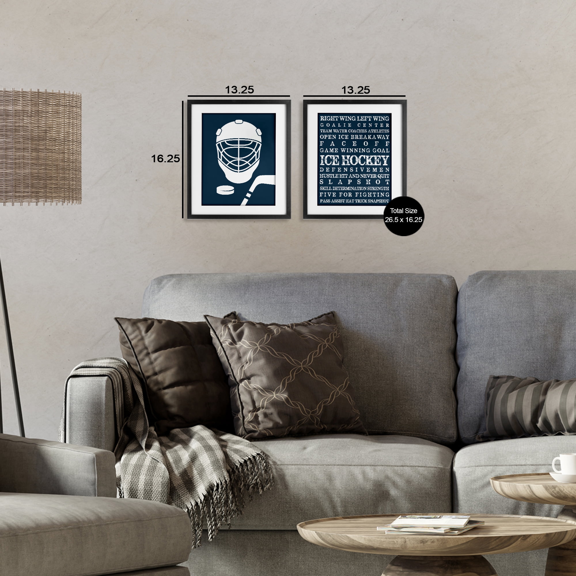 Stupell Industries Hockey Equipment & Phrases 2 Piece Black Framed Print Under Glass Set, design by Melody Hogan