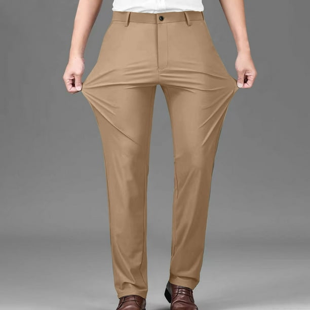 Pantalones de traje casuales con bolsillos y botones de color liso para hombre