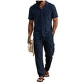 thumbnail image 3 of BVOFAR Mens Summer Beach Outfits 2 Piece Short Sleeve Button Down Shirt and Cargo Pants Sets Casual Vacation Loungewear Navy M, 3 of 7