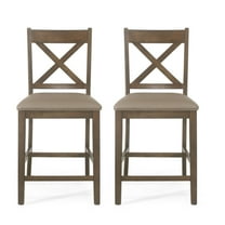 GDF Studio Bouman Farmhouse Faux Leather Wood 24.5 inch Counter Stools, Set of 2, Antique Brown
