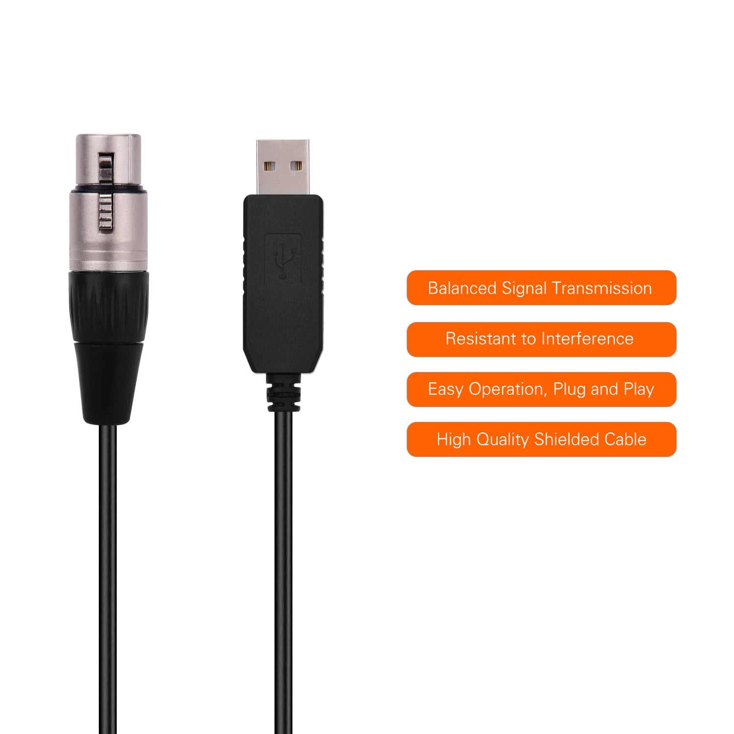 JJmooer RS485 DMX512 Converter Cable USB to 3Pin XLR Female Interface Computer Connecting Stage Lighting Devices LED Control Cable Compatible with Freestyler Download Black Plug 5m Length