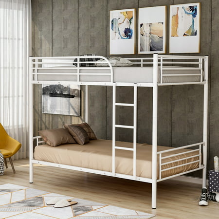 Euroco Twin Over Twin Metal Bunk Bed for Kids Room, White
