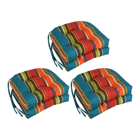 16-inch Spun Polyester Patterned Outdoor U-shaped Tufted Chair Cushions (Set of 6) 916X16US-T-6CH-REO-51