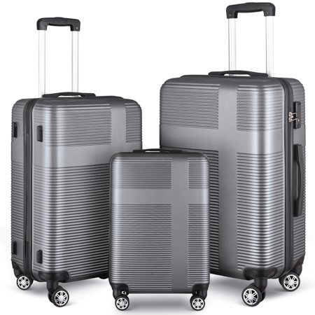 Durable Lightweight 3-Piece Luggage Set with TSA Lock ABS Suitcase with Spinner Wheels Cross Stripe Design Includes 20in 24in and 28in Sizes