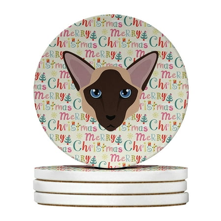 

Colorpoint Longhair Cat Christmas Large Sandstone Coasters Pack of 4 4 in x 4 in