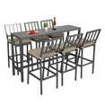 thumbnail image 5 of Outdoor Patio Bar Set, Bar Height Patio Dining Set, Weather-Resistant Bistro Counter Pub Set with Cushions & Slatted Tabletop for Backyard (Grey, 63" Table, 6 Vertical Back stools), 5 of 7