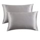 thumbnail image 1 of Fundas de almohada de satén y seda para piel y cabello. Juego de 2 fundas de almohada de satén para mujer con cierre de sobre. Suaves, transpirables y refrescantes. Gris., 1 of 7