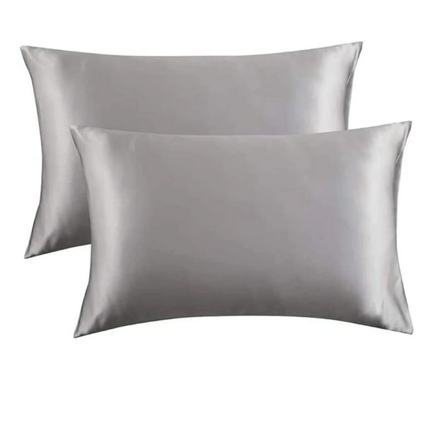 Almohadas de seda satinada para piel y cabello,Juego de 2 almohadas de satén para mujer con cierre de sobre,Fundas de almohada de seda suaves, transpirables y refrescantes,Gris
