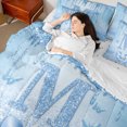 thumbnail image 4 of Manfei Letter Monogrammed Initial M Girl 7-Piece Twin Bedding Sets,Kawaii Bow Butterfly Bedding Comforter Set,Bling Crystal Blue Glitter Breathable Sheet Sets,Lightweight Room Decor, 4 of 8