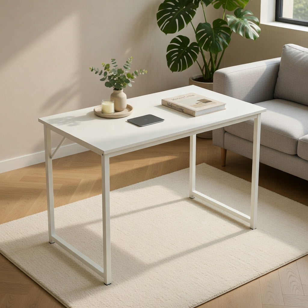 Demi Bonn L Shaped Computer Desk and Writing Workstation for Home and Office, White