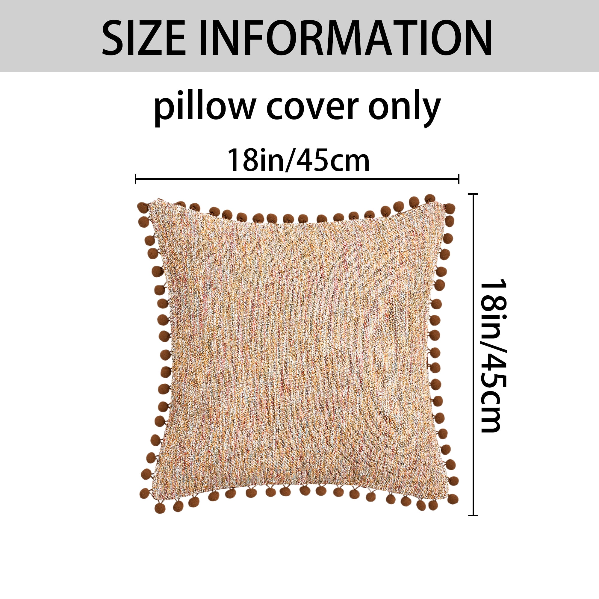 Unique Bargains Pack of 2 Chenille Throw Pillow Covers with Pom-poms 18" x 18" Brown