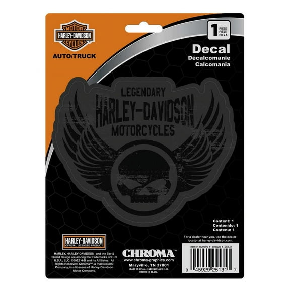 Harley-Davidson Winged Willie G Skull Logo Decal, Shiny & Matte Black - 6 x 8in., Harley Davidson