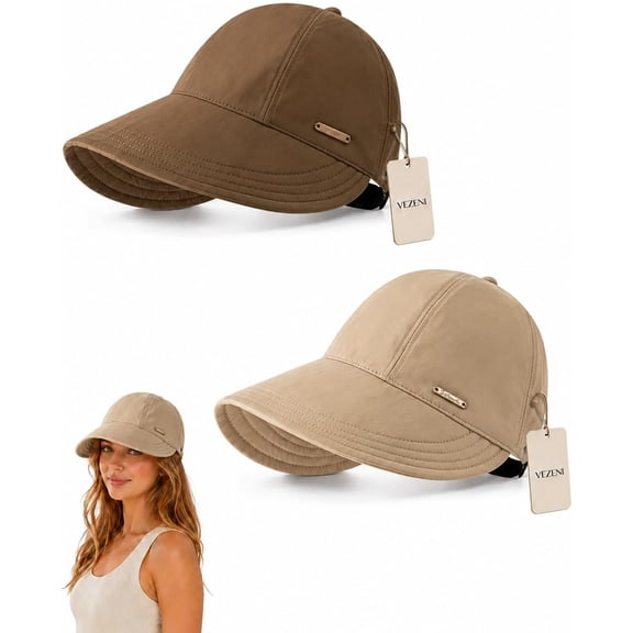 2/4 Pack Women's Wide Brim Sun Visor Hat UPF 50 Open Top UV Protection Adjustable Cap for Ponytails Golf Beach