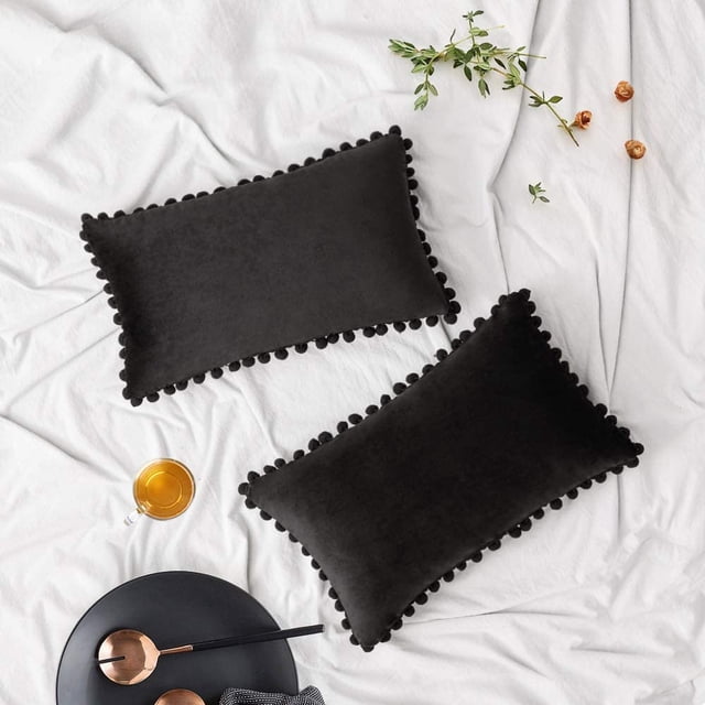 2 fundas de almohada con bolas de color sólido, color negro, 30 x 50. Xemadio LRWJ223-1
