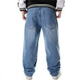 thumbnail image 2 of LUOBANIU Men's Loose Fit Baggy Hip Hop Cotton Denim Work Pants Straight Leg Jeans (022 Blue, 38), 2 of 6