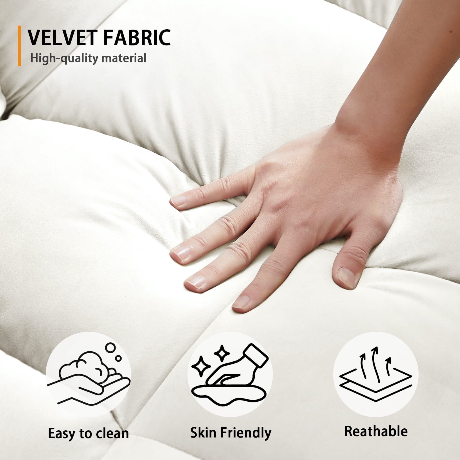 EPOWP 3 in 1 Folding Convertible Sofa Bed,55'' Pull Out Couch Bed with Side Pocket,Velvet Fabric Loveseat Sleeper Sofa with Adjustable Backrest,Easy Assembly,Perfect for Living Room,Off White
