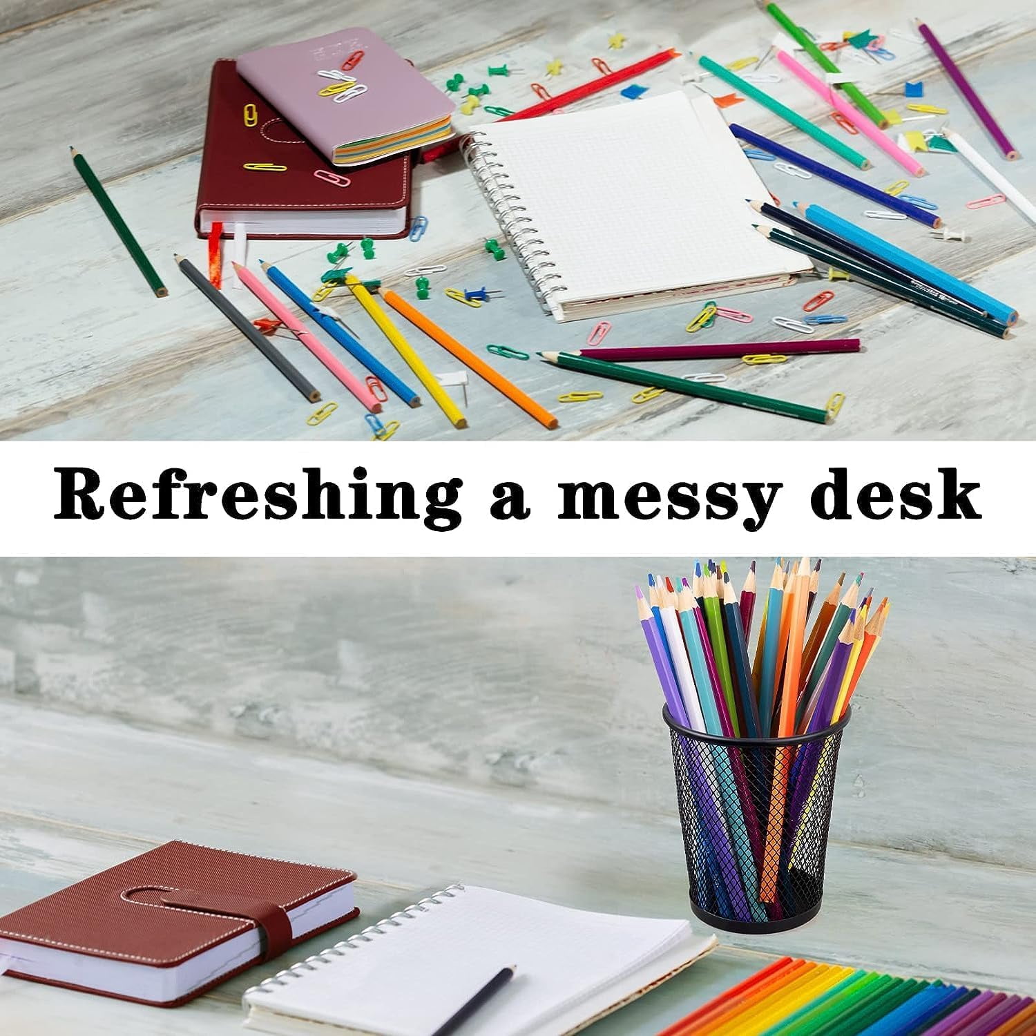 Pen Holder Mesh Pencil Holder, 12 PackMetal Pen Holder Large Pencil Holder,Premium Mesh Metal Pencil Holder for Desk Office Pen Organizer, Black