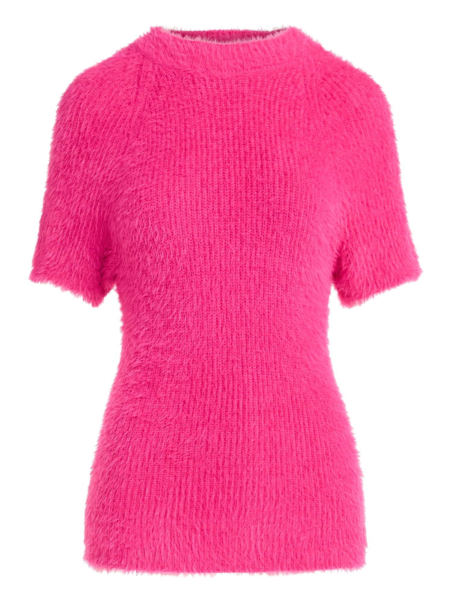 Scoop Women’s Fuzzy Sweater Top with Short Sleeves, Lightweight, Sizes XS-XXL