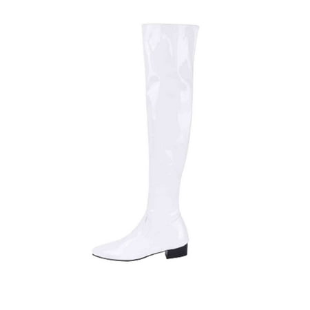 

Puntoco Women Winter Boots Clearanc Fall/Winter Candy Low Heel Patent Leather Side Zip Tall Over-the-Knee Boots White 9.5(43)