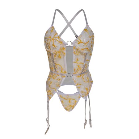 

KBKYBUYZ Women Exquisite Lace Lingerie Bra+Garter+Briefs Set Babydoll Cut-Out Sleepwear