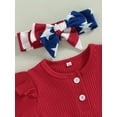 thumbnail image 4 of Baby Girl 4th of July Outfits, Short Sleeve Romper Bow Flare Pants Headband Set, 4 of 7