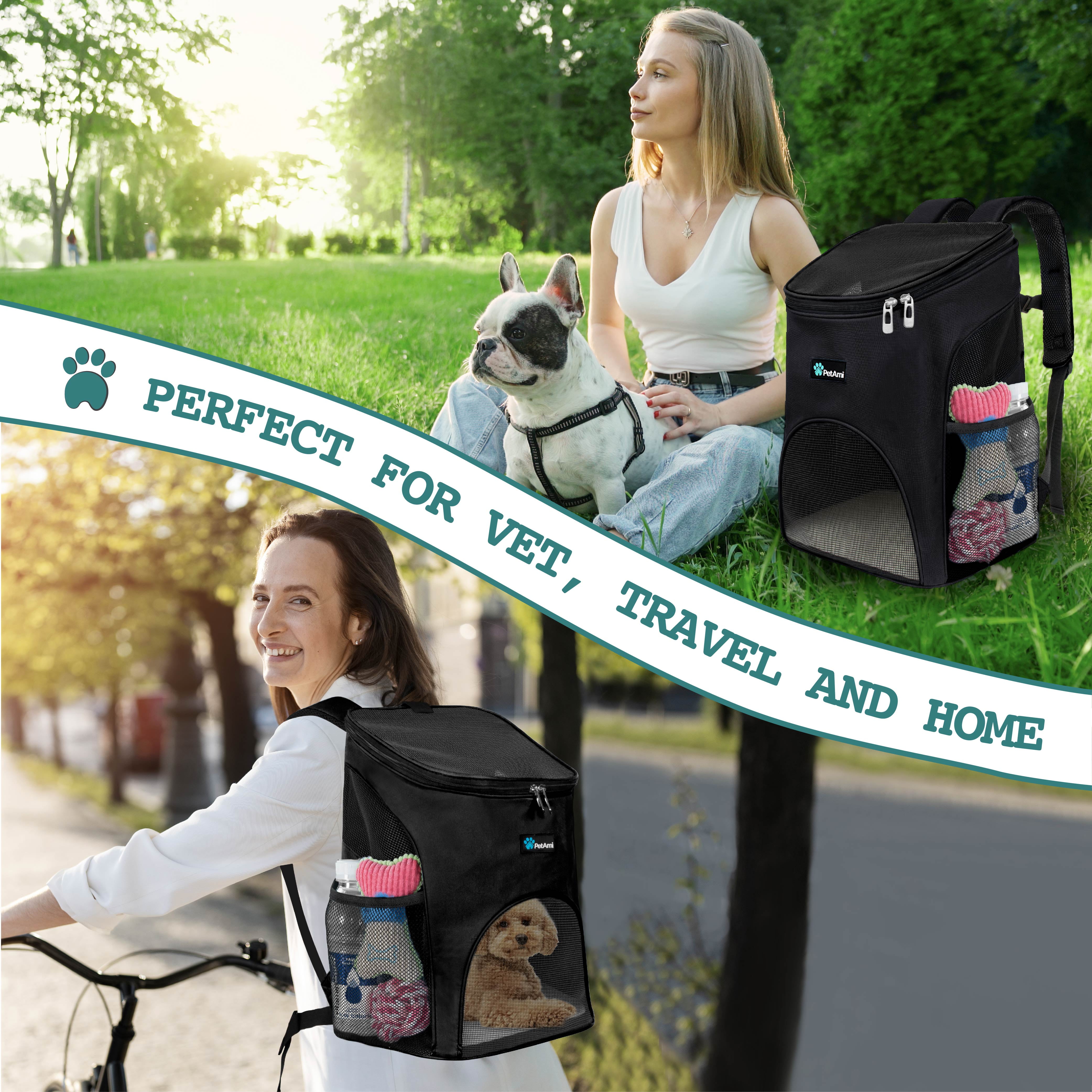 PetAmi Cat Backpack Carrier, Airline Approved Pet Carrier Backpack for Small Dogs and Large Cats, Soft Sided Collapsible Ventilated with Sherpa Bed for Hiking Travel, Max 18 lbs, Black