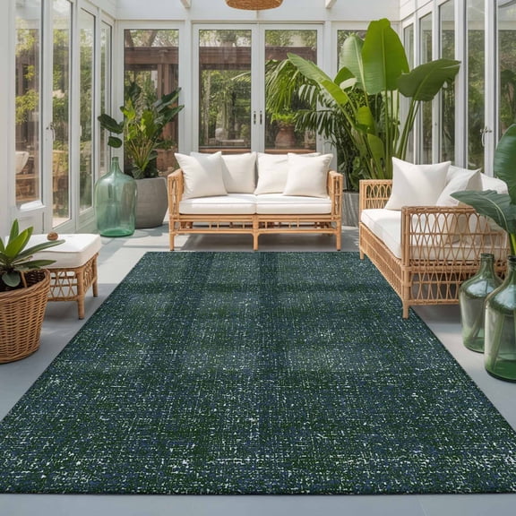 Vintage Olivegreen Washable Living Room Rugs 5'x8', Rustic Forest Green Solid Background Linen Texture Washable Throw Large Area Rug Non-Slip Sturdy Edge Binding Carpet for Living Area Kitchen Office