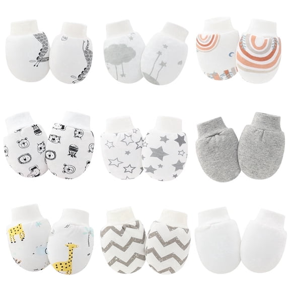 ZACPNCV 9 Pairs Baby Mittens No Scratch Mittens Newborn Infant Mittens Elastic Wrist Gloves for 0-12 Months Baby Boys Girls Gray