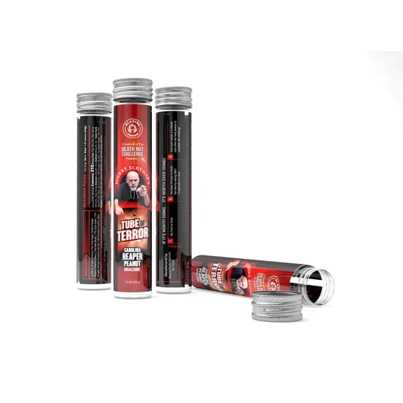 Tube of Terror Challenge - verified hottest Carolina Reaper, Ghost & Scorpion Pepper peanuts on planet earth NG01