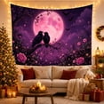 thumbnail image 2 of Two Black Ravens Beneath a Pink Moon with Roses, Romantic Gothic for Bird Lovers, Dark Floral Decor, Anniversary Gift, Tapestry Wall Hanging for Bedroom and Living Room, 2 of 5