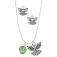 thumbnail image 1 of Delight Jewelry Silvertone Lime Green Giraffe Print Spinner Silver tone Guardian Angel Charm Necklace and Stud Earrings, 1 of 4
