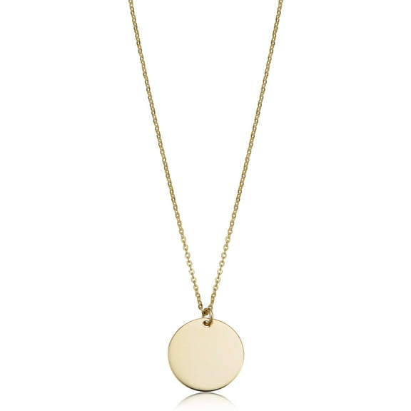 KoolJewelry 14k Yellow Gold 10mm Round Disc Adjustable Length Necklace (adjusts to 17" or 18")
