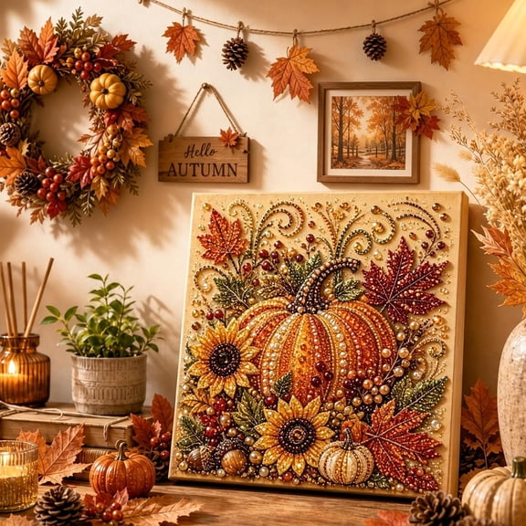Autumn Pearl Painting Kit, DIY Autumn Harvest Pumpkin Pearl Diamond Art Kit (Style C)