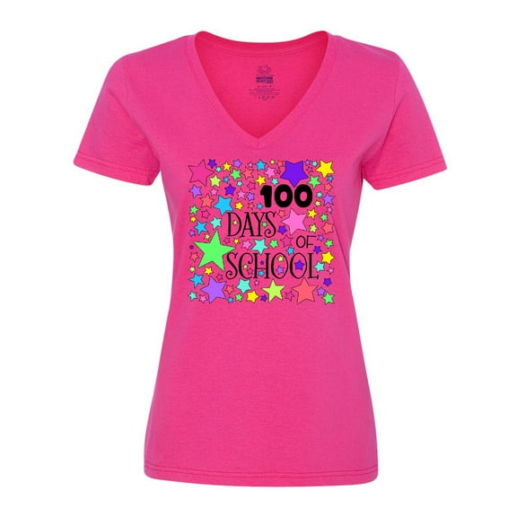 Inktastic 100 Days of School Pastel Stars Women's V-Neck T-Shirt