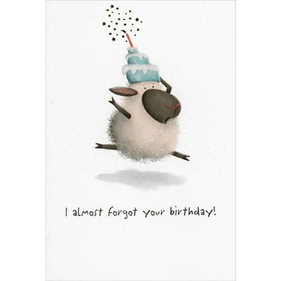 Pictura Forgetful Sheep Running with Cake on Head Belated Birthday Card