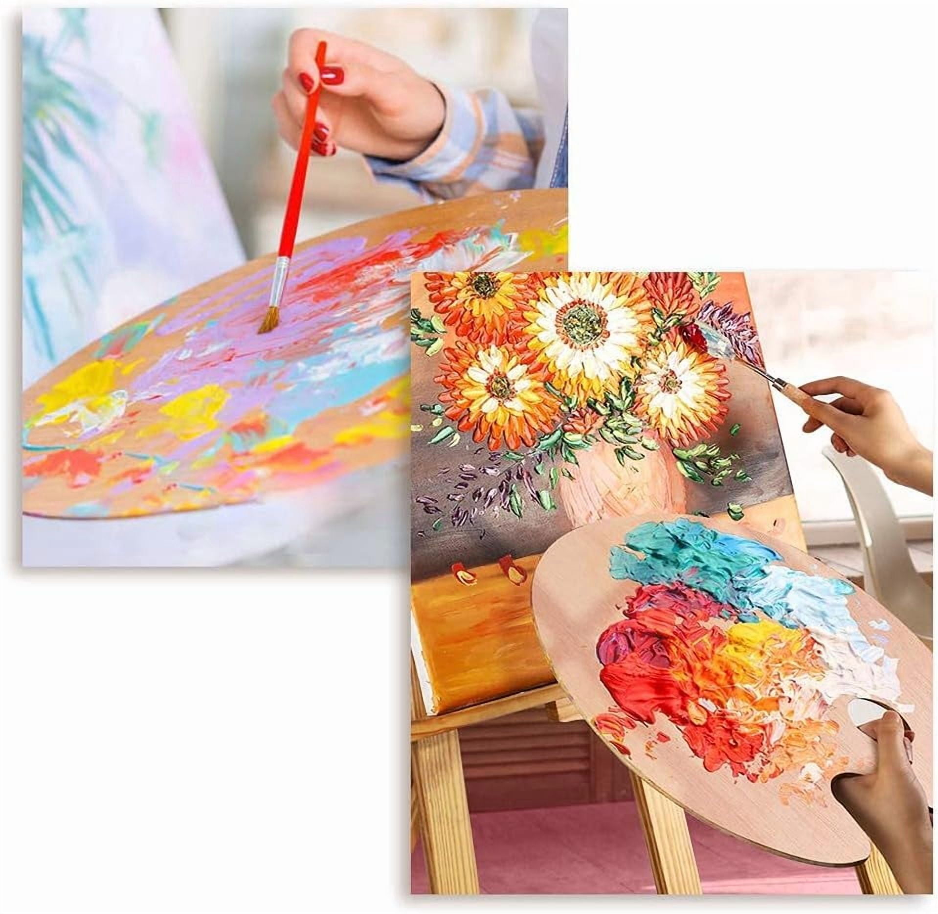 4pcs Oval Wooden Painting Palette 7 x 18 Inch Wooden Paint Tray Artist Painting Palette with Thumb Hole