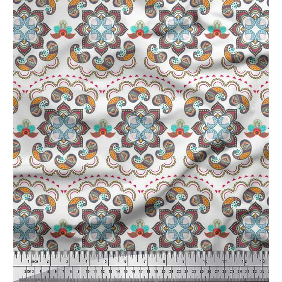 Soimoi Cotton Jersey Fabric Paisley & Floral Mandala Print Sewing Fabric Yard 58 Inch Wide