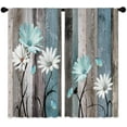 thumbnail image 6 of Teal Farmhouse Daisy Curtains, Wooden Flower Window Curtains 42x63 Inch for Bedroom Living Room Decor, Rustic Floral Butterfly Country Drapes Treatment Draperies Fabric Rod Pocket (2 Panels, 6 of 6