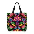thumbnail image 1 of Cauagu Sac Fourre-Tout Broderie Florale Colorée Mexicaine pour Femmes Filles, Grand Sac Réutilisable pour Courses avec Poches Intérieures, 1 of 7