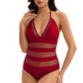 thumbnail image 5 of WAYUTE One Piece Swimsuit Women Mesh Rash Guard Slim Fit Deep V Neck Sheer Trendy Tummy Control Solid Color Bathing Suit, 5 of 6