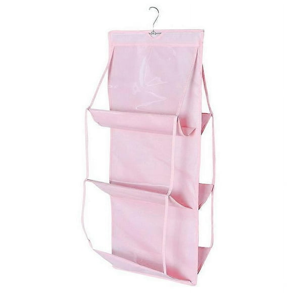 6 Pocket Hanging Tote Wallet Bag Organizer Organizer Storage Rack Storage Wardrobe Closet Hanger 1 pcs pink