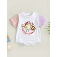 thumbnail image 5 of Infant Girls Boys Romper Tops, Summer Short Sleeve Round Neck Letters Print Short Jumpsuit, 5 of 7