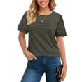thumbnail image 3 of UVN Blouses for Women Lace Short Sleeve Shirts Summer Casual Dressy Crewneck Pleated Tunic Tops, 3 of 9