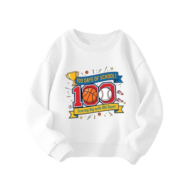 IWRICH Kids 100 Days of School Scoring Big with 100 Days Sweatshirts Baseball Graphic Tops,Size 3-14 Years White 160