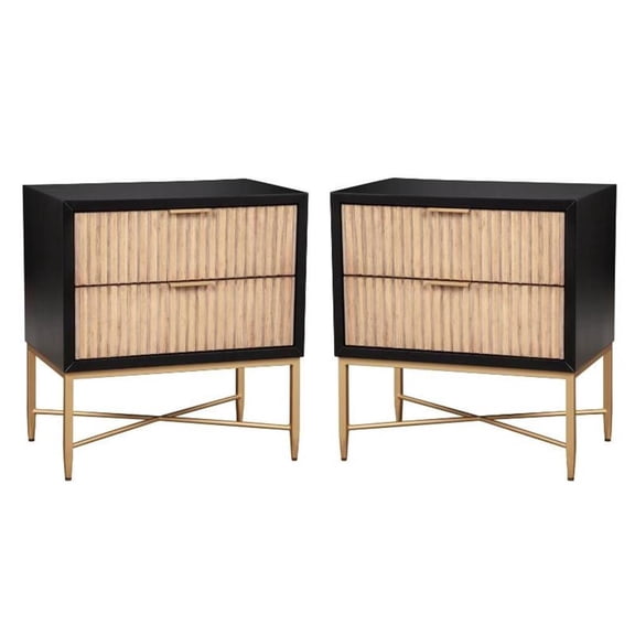 Home Square Larsen 2 Drawer Nightstand in Black Finish - Set of 2