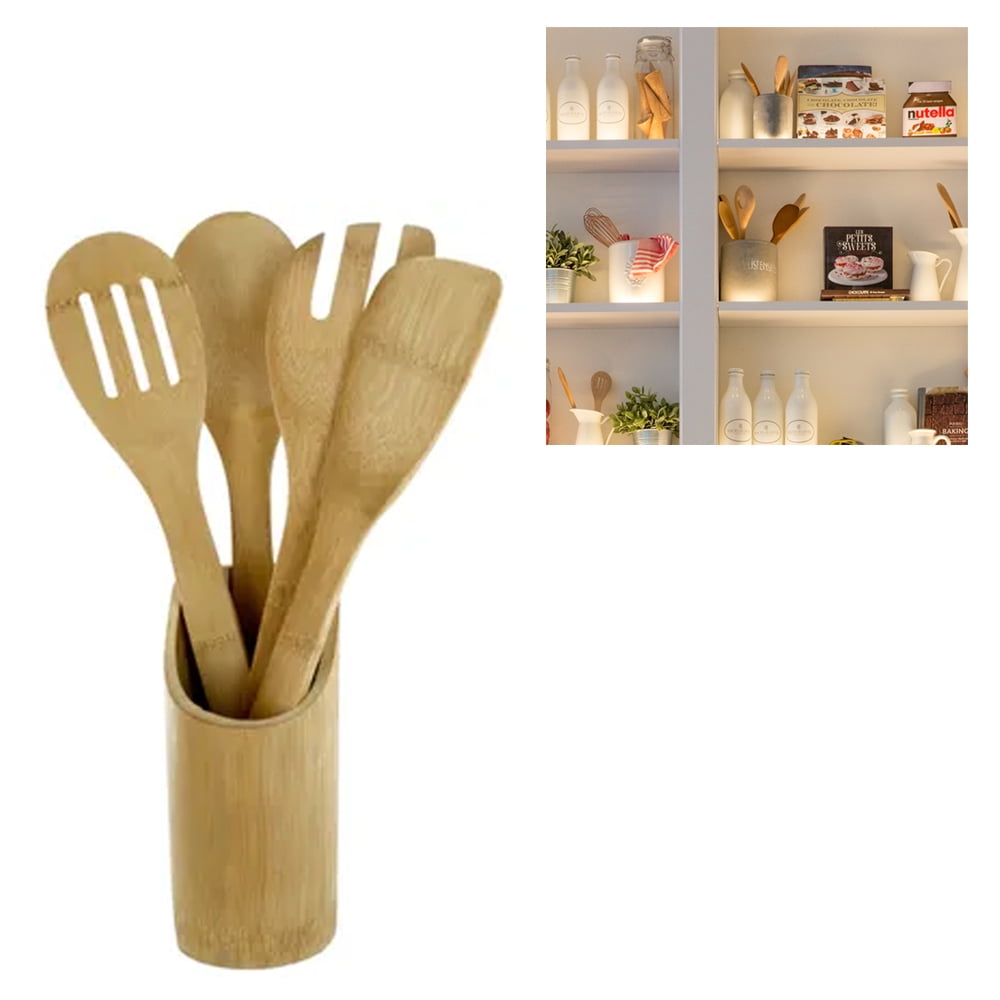 Portable Bamboo Wooden Kitchen Cooking Utensils Set Tools Spatula Food Spoon